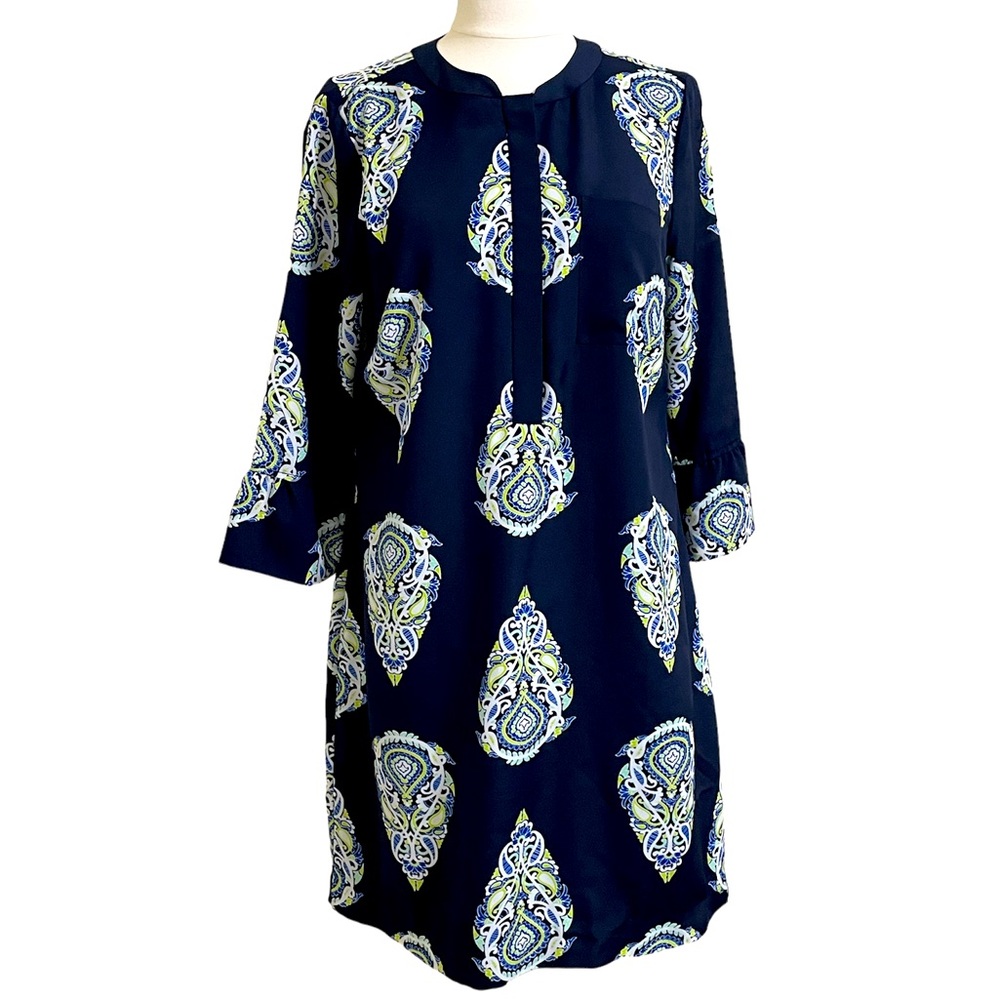 🌟DONATING SOON🌟 CROWN & IVY Navy Green Paisley Print Sheath Dress Size 8